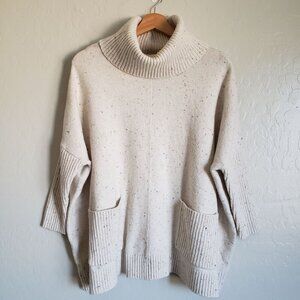 LOFT Flecked Pocket Poncho Sweater Cream Women's XS Oversized Cowlneck Soft Knit